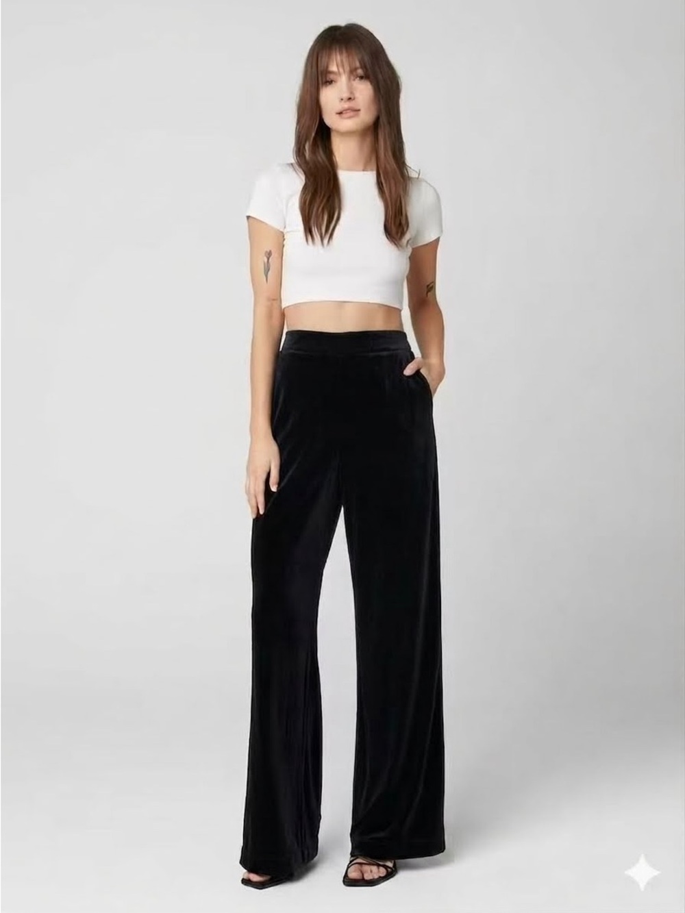 BLANK NYC Black Wide-Leg Velvet Trouser Pants Size Medium